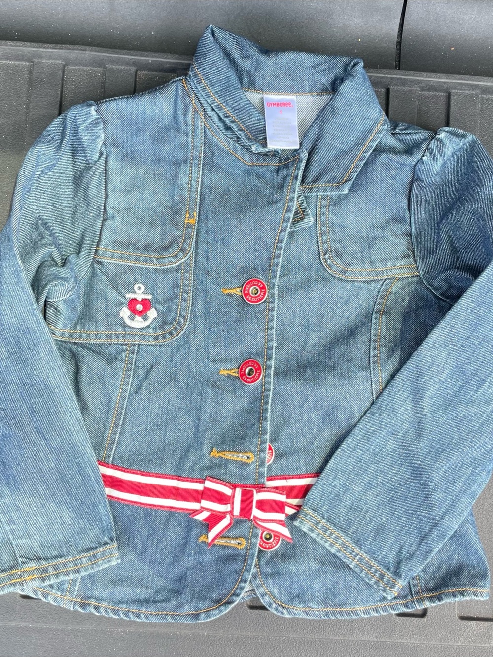 Gymboree Girls' Denim Jacket with Red Stripe Belt - Blue (5)